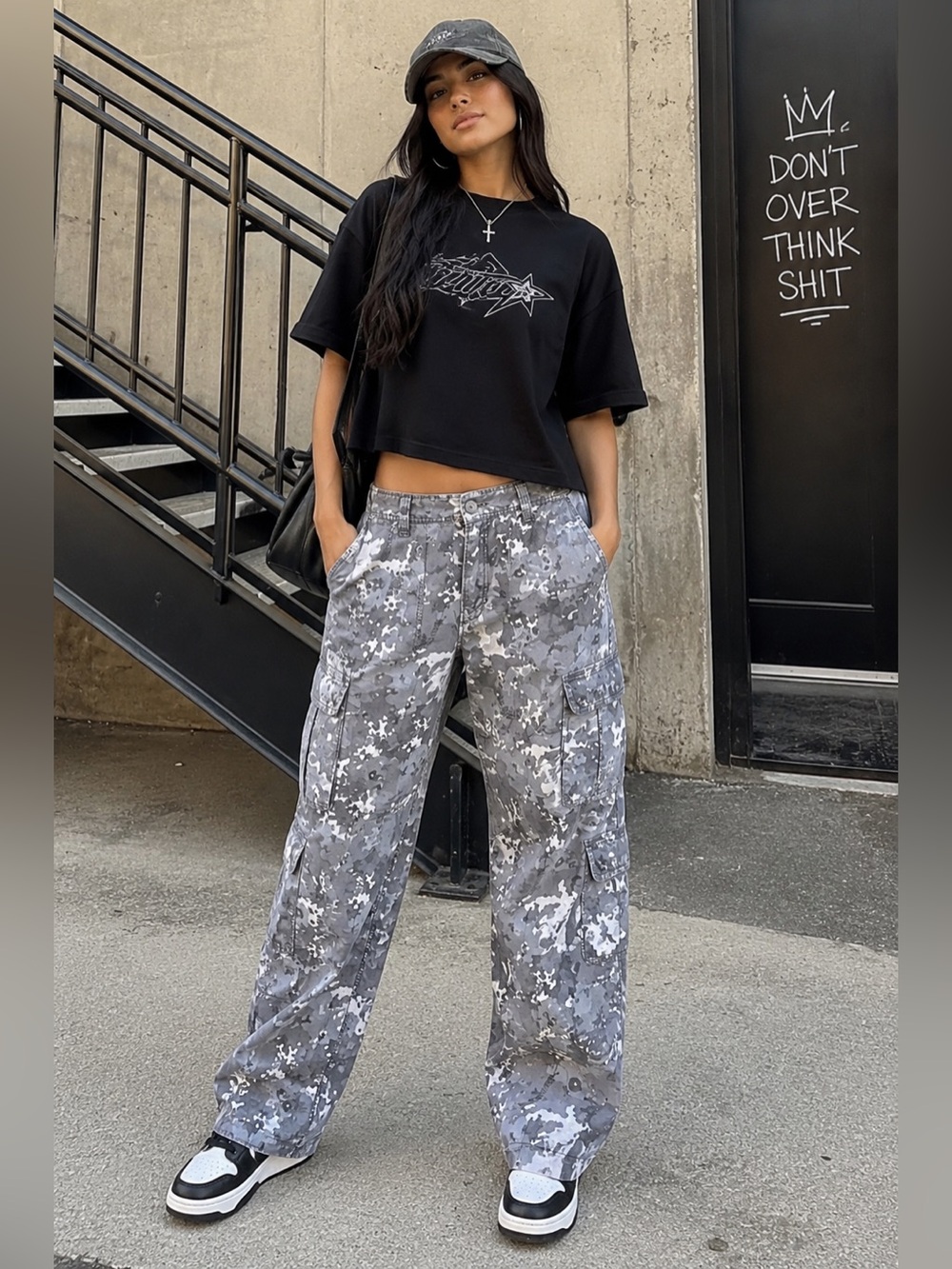 Vintage Y2K Faded Glory Gray Camo Cargo Pants 100% Cotton Utility Size 12
